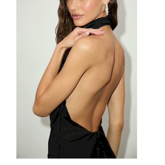 Beyond Classy Black Satin Halter Midi Dress by Lulus Size Large NWOT - Picture 11 of 16